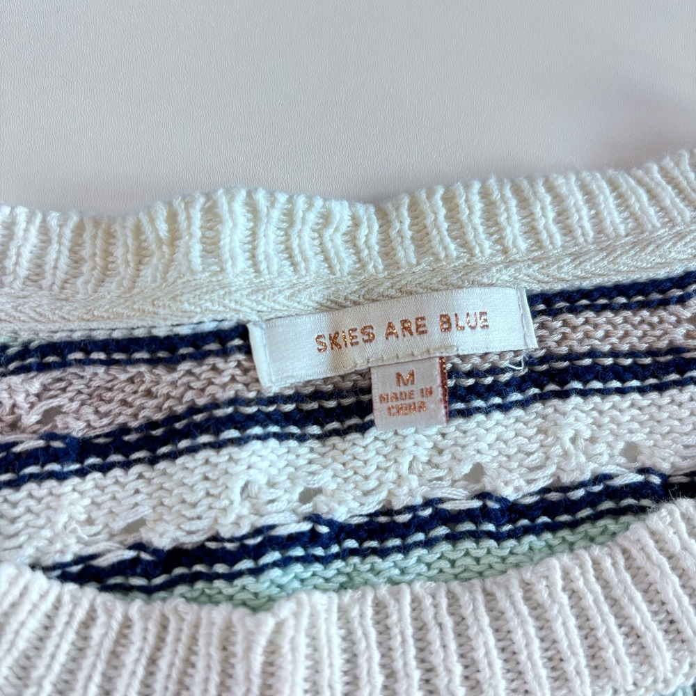 Skies Are‎ Blue Women's Medium Knit Sweater Striped Blue Brown
